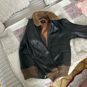 Quince Black and Brown Bomber Jacket